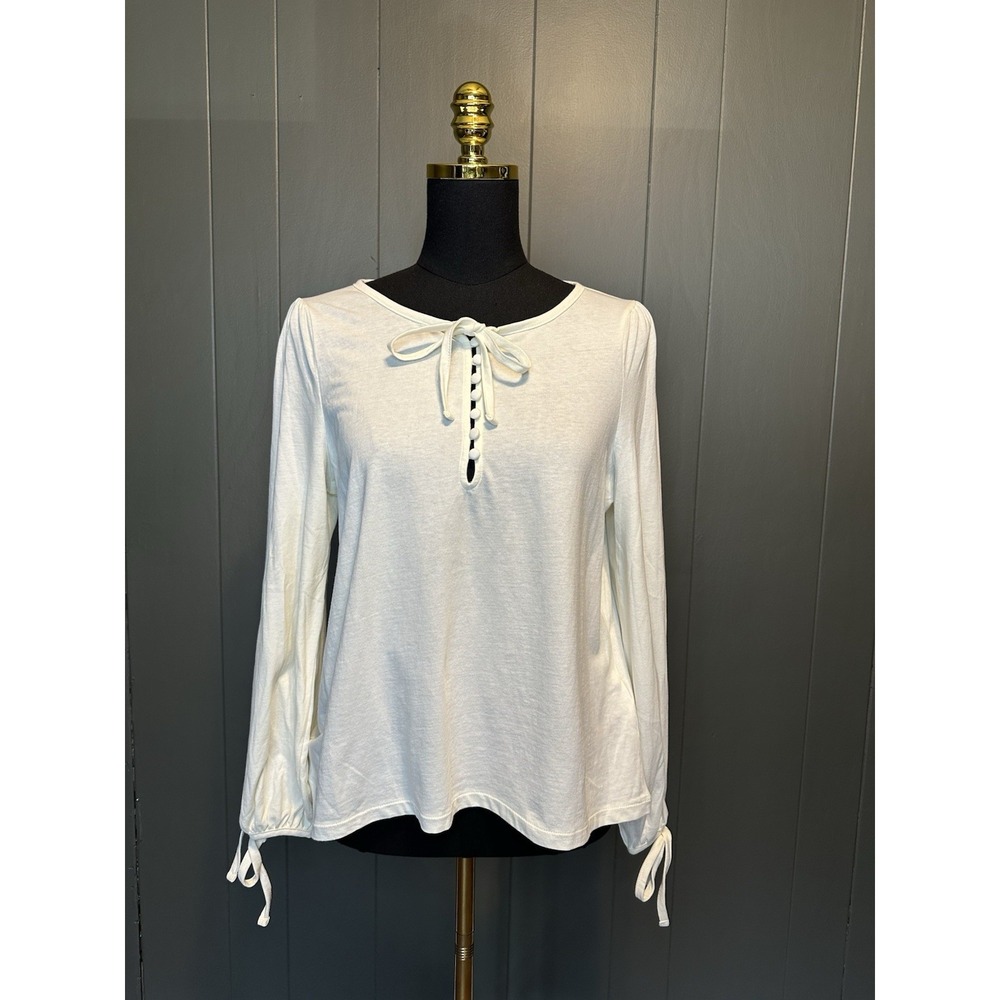 NWT J Crew Broken In Jersey Button Front Tie Bow Blouse In Ivory XS Extra Small